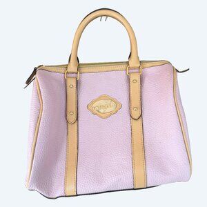 Angel Blush Pink Structured Satchel Bag Y2K 2000s Tan Trim Gold Hardware